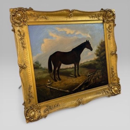 fig 1. Antique 19th Century British School Oil Painting Horse Study Gilt Frame