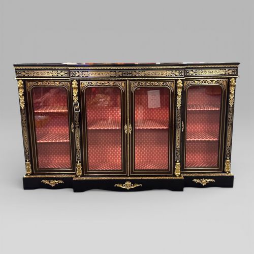 Antique Victorian Ebonised & Brass Inlaid Boulle Breakfront Credenza Sideboard