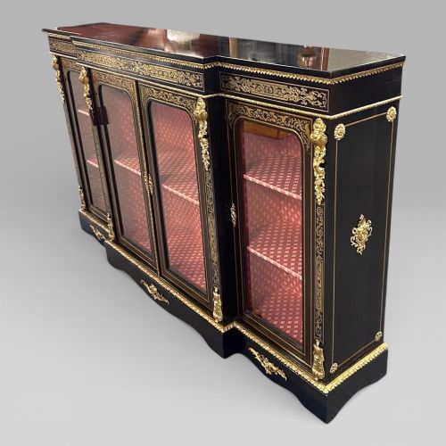 fig 1. Antique Victorian Ebonised & Brass Inlaid Boulle Breakfront Credenza Sideboard