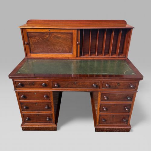 ANTIQUE VICTORIAN MAHOGANY PEDESTAL DESK 9 DRAWERS TOOLED LEATHER CUPBOARD - ADDITIONAL PHOTO 1