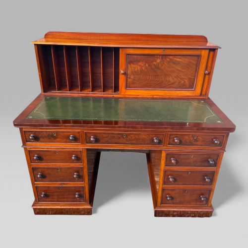ANTIQUE VICTORIAN MAHOGANY PEDESTAL DESK 9 DRAWERS TOOLED LEATHER CUPBOARD - ADDITIONAL PHOTO 3