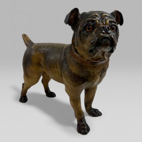 Antique Austrian Terracotta Life-size Pug Dog Sculpture