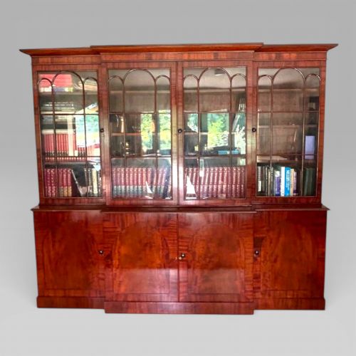 LARGE ANTIQUE WILLIAM IV MAHOGANY BREAKFRONT LIBRARY BOOKCASE WITH CUPBOARDS