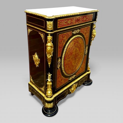 FRENCH NAPOLEON III EBONISED BRASS TORTOISESHELL BOULLE MARBLE PIER CABINET - ADDITIONAL PHOTO 3