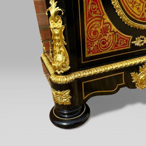 FRENCH NAPOLEON III EBONISED BRASS TORTOISESHELL BOULLE MARBLE PIER CABINET - ADDITIONAL PHOTO 4