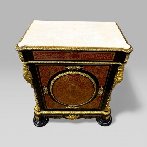 FRENCH NAPOLEON III EBONISED BRASS TORTOISESHELL BOULLE MARBLE PIER CABINET - ADDITIONAL PHOTO 6