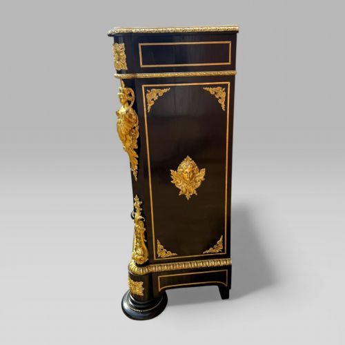 FRENCH NAPOLEON III EBONISED BRASS TORTOISESHELL BOULLE MARBLE PIER CABINET - ADDITIONAL PHOTO 8