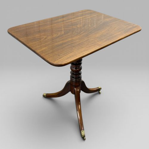 ANTIQUE REGENCY MAHOGANY TILT TOP OCCASIONAL TABLE WITH BRASS CASTERS - ADDITIONAL PHOTO 1
