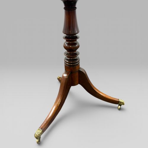 ANTIQUE REGENCY MAHOGANY TILT TOP OCCASIONAL TABLE WITH BRASS CASTERS - ADDITIONAL PHOTO 6