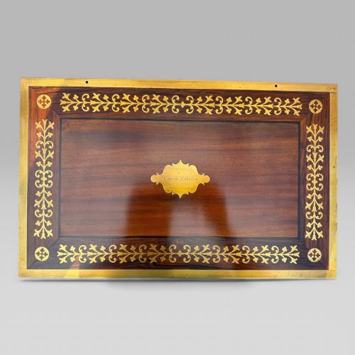 ANTIQUE REGENCY MAHOGANY ROSEWOOD BRASS INLAID CAMPAIGN WRITING SLOPE BOX - ADDITIONAL PHOTO 6