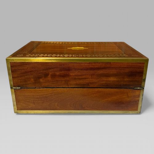 ANTIQUE REGENCY MAHOGANY ROSEWOOD BRASS INLAID CAMPAIGN WRITING SLOPE BOX - ADDITIONAL PHOTO 7