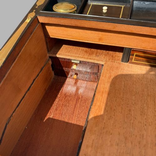 ANTIQUE REGENCY MAHOGANY ROSEWOOD BRASS INLAID CAMPAIGN WRITING SLOPE BOX - ADDITIONAL PHOTO 12