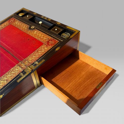 ANTIQUE REGENCY MAHOGANY ROSEWOOD BRASS INLAID CAMPAIGN WRITING SLOPE BOX - ADDITIONAL PHOTO 14