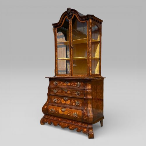 EDWARDS ROBERTS DUTCH MARQUETRY DISPLAY CABINET ON CHEST