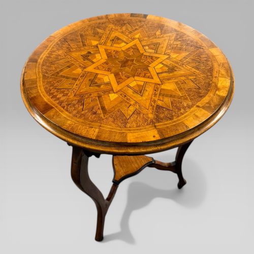ANTIQUE NEW ZEALAND SPECIMEN MARQUETRY TABLE BY ANTON SEUFFERT