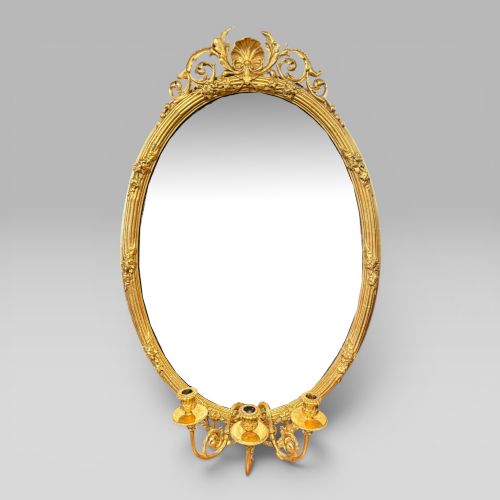 ANTIQUE LATE 19TH CENTURY FRENCH BELLE POQUE GILTWOOD GIRANDOLE MIRROR