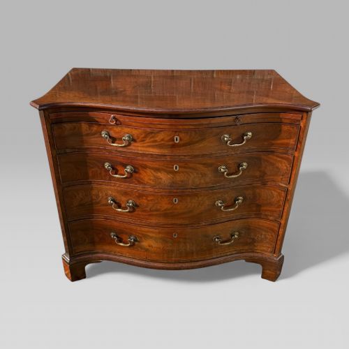 ANTIQUE GEORGIAN 1760 MAHOGANY SERPENTINE CHEST OF DRAWERS WRITING BRUSH SLIDE