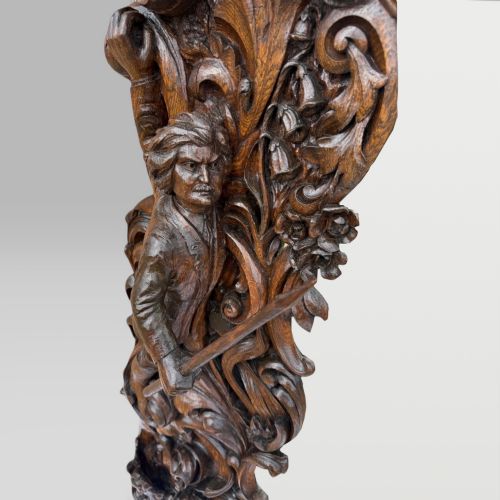 ANTIQUE KING OF BAVARIAS LARGE CARVED OAK HUNTING LODGE OVERMANTLE WALL MIRROR - ADDITIONAL PHOTO 6