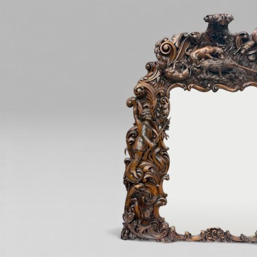 ANTIQUE KING OF BAVARIAS LARGE CARVED OAK HUNTING LODGE OVERMANTLE WALL MIRROR - ADDITIONAL PHOTO 8