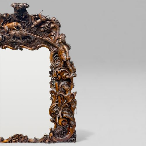 ANTIQUE KING OF BAVARIAS LARGE CARVED OAK HUNTING LODGE OVERMANTLE WALL MIRROR - ADDITIONAL PHOTO 9