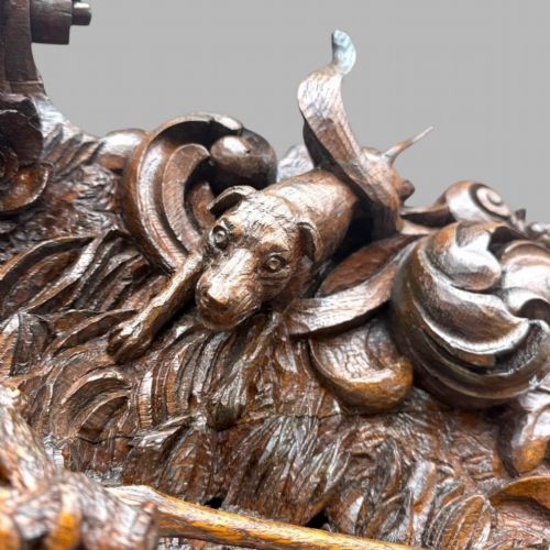 ANTIQUE KING OF BAVARIAS LARGE CARVED OAK HUNTING LODGE OVERMANTLE WALL MIRROR - ADDITIONAL PHOTO 13
