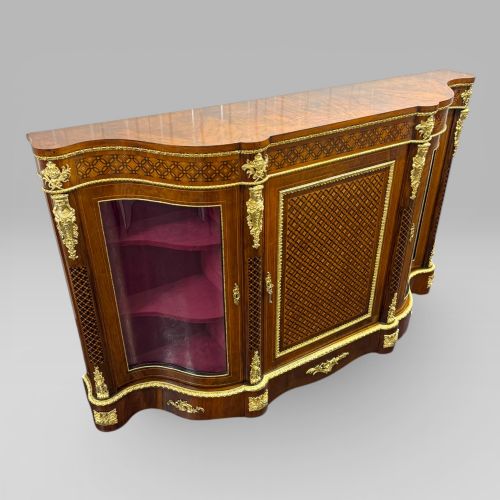 ANTIQUE VICTORIAN WALNUT SERPENTINE CREDENZA WITH ORMOLU MOUNTS MARQUETRY - ADDITIONAL PHOTO 3