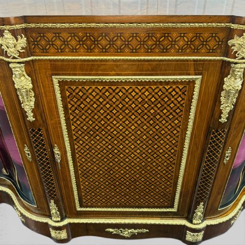 ANTIQUE VICTORIAN WALNUT SERPENTINE CREDENZA WITH ORMOLU MOUNTS MARQUETRY - ADDITIONAL PHOTO 4