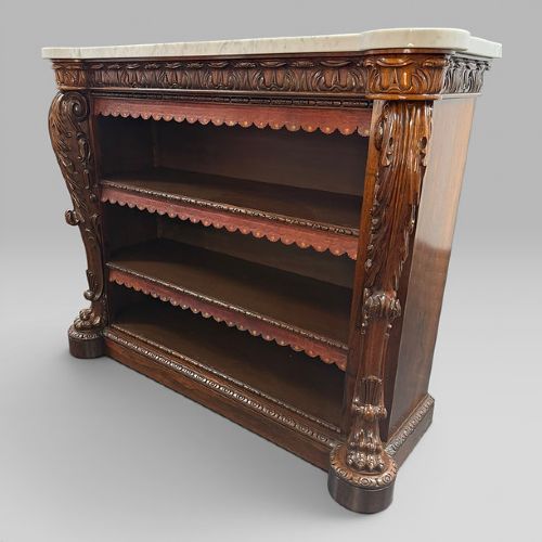 ANTIQUE WILLIAM IV ROSEWOOD OPEN BOOKCASE MARBLE TOP ATTRIBUTED GILLOWS