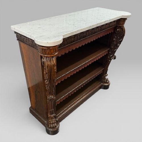 ANTIQUE WILLIAM IV ROSEWOOD OPEN BOOKCASE MARBLE TOP ATTRIBUTED GILLOWS - ADDITIONAL PHOTO 3