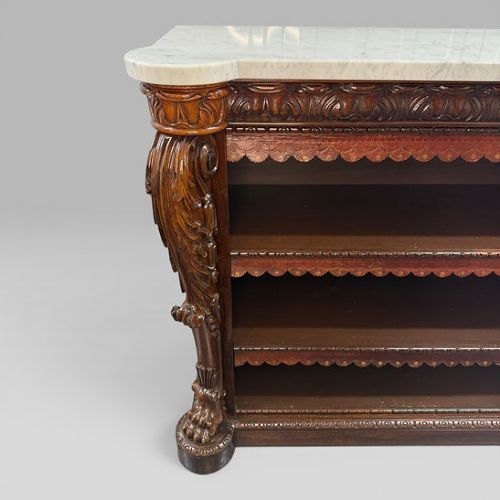 ANTIQUE WILLIAM IV ROSEWOOD OPEN BOOKCASE MARBLE TOP ATTRIBUTED GILLOWS - ADDITIONAL PHOTO 4