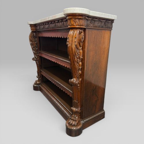 ANTIQUE WILLIAM IV ROSEWOOD OPEN BOOKCASE MARBLE TOP ATTRIBUTED GILLOWS - ADDITIONAL PHOTO 8
