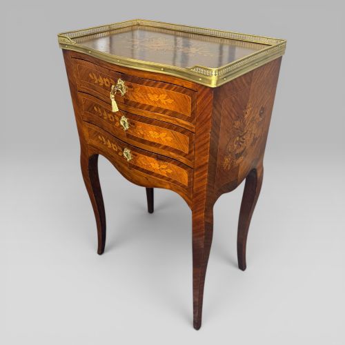 ANTIQUE FRENCH LOUIS XV KINGWOOD FLORAL MARQUETRY PETITE COMMODE CIRCA 1890