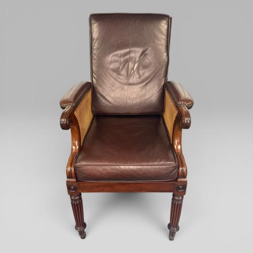 ANTIQUE REGENCY MAHOGANY CANED LIBRARY BERGRE ARMCHAIR - ADDITIONAL PHOTO 2