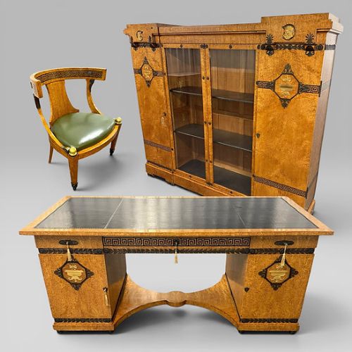 Antique French Neoclassical Office Set by Mercier Frères – Desk, Cabinet & Chair