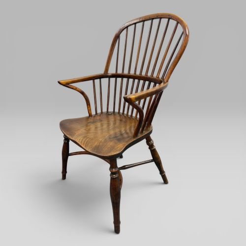 ANTIQUE EARLY 19TH CENTURY YEW WOOD ELM WINDSOR ARMCHAIR