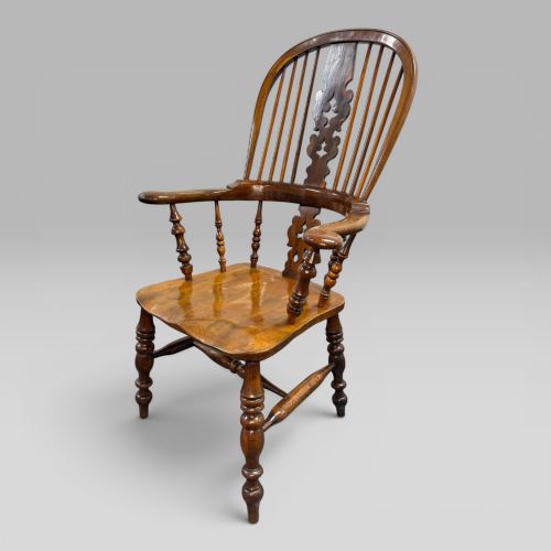 ANTIQUE MID19TH CENTURY VICTORIAN YEW WOOD ELM HIGHBACK WINDSOR ARMCHAIR