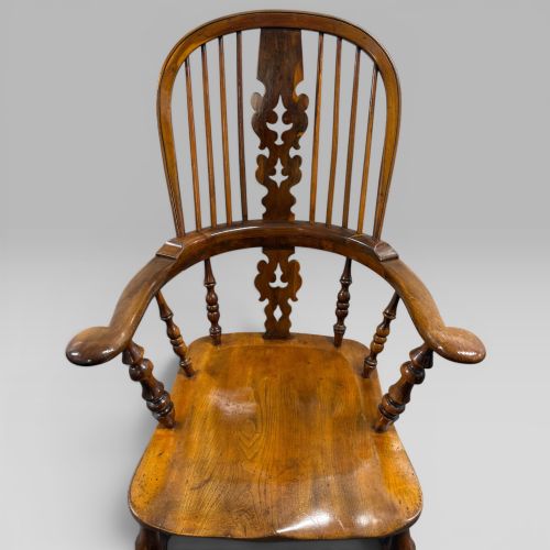 ANTIQUE MID19TH CENTURY VICTORIAN YEW WOOD ELM HIGHBACK WINDSOR ARMCHAIR - ADDITIONAL PHOTO 3