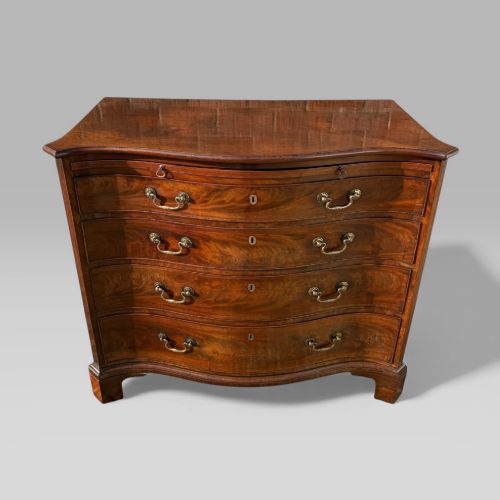 Antique Georgian 1760 Mahogany Serpentine Chest of Drawers Writing Brush & Slide