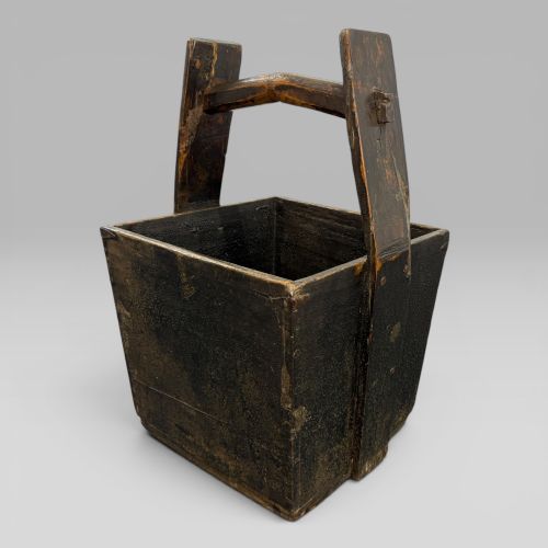 Large Antique Chinese Elm Harvest Basket with Handle