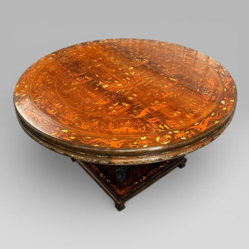Antique Qing Chinese Export Rosewood Inlaid Centre Table by Edwards & Roberts