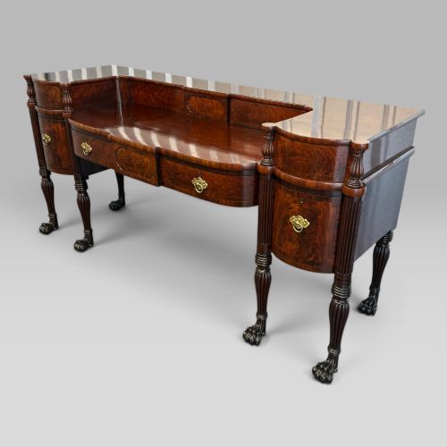 Antique Regency Inlaid Flame Mahogany Sideboard with Six Lion Paw Feet