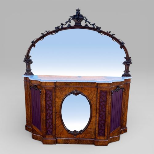 Antique Victorian Walnut & Marble Topped Carved Mirror Backed Sideboard Credenza