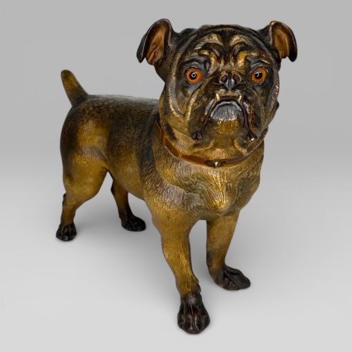 Antique Austrian Terracotta Life-size Pug Dog Sculpture