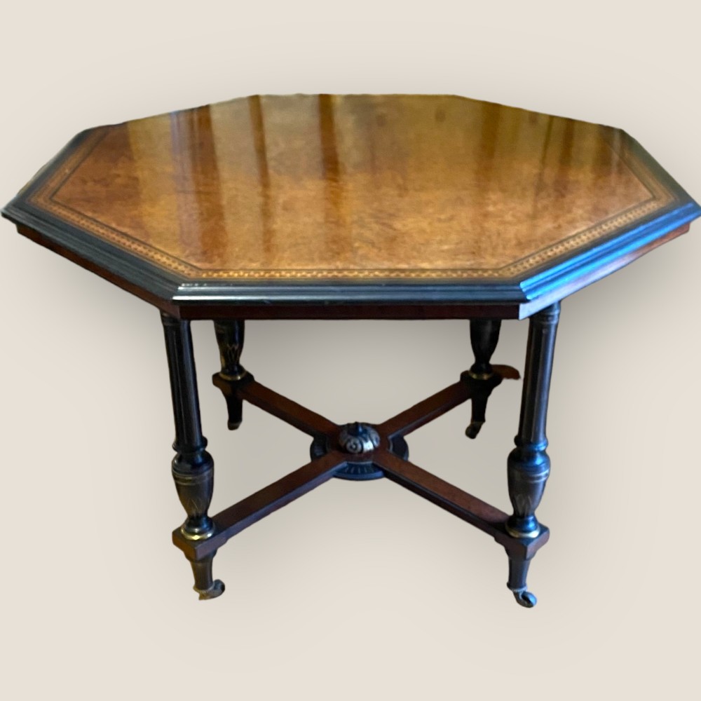 Victorian Ebonised & Birds Eye Maple Centre Table