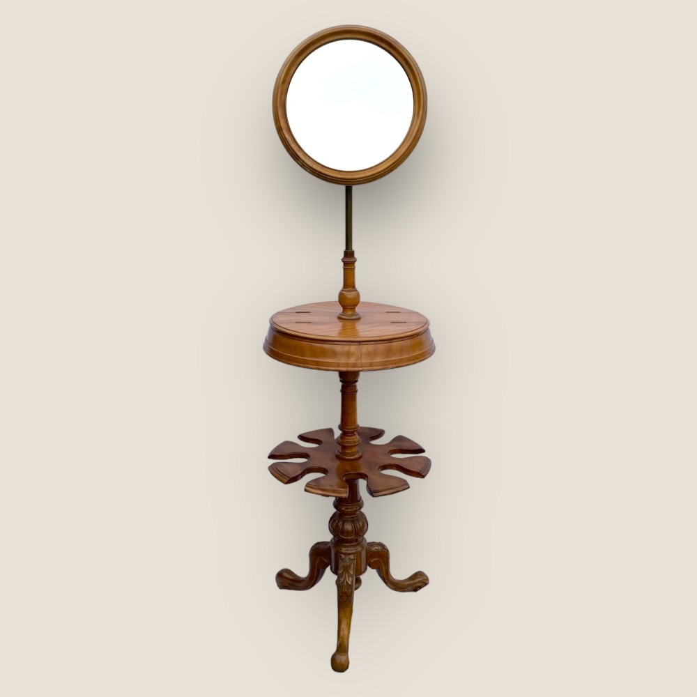 Antique Victorian Satin Birch Gentlemen’s Shaving Stand With Mirror Tripod Base