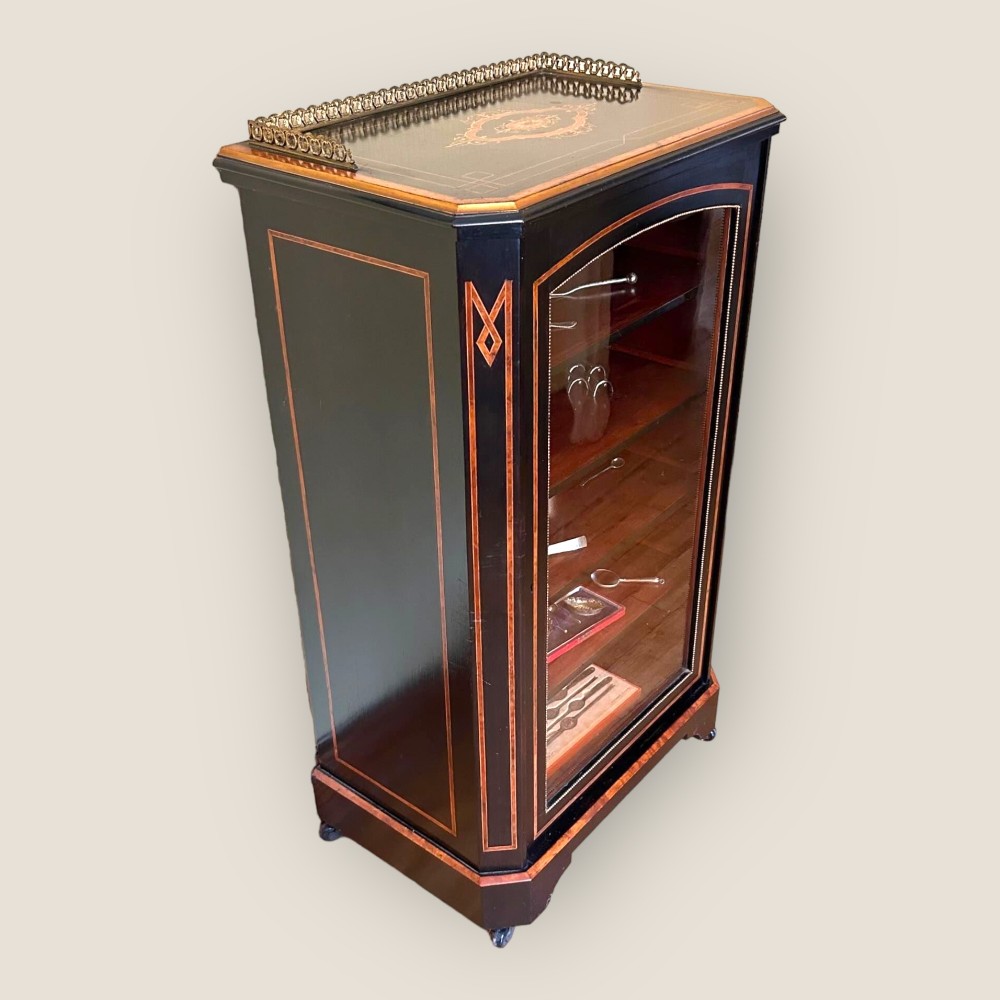 Victorian Ebonised & Walnut Inlaid Music Cabinet