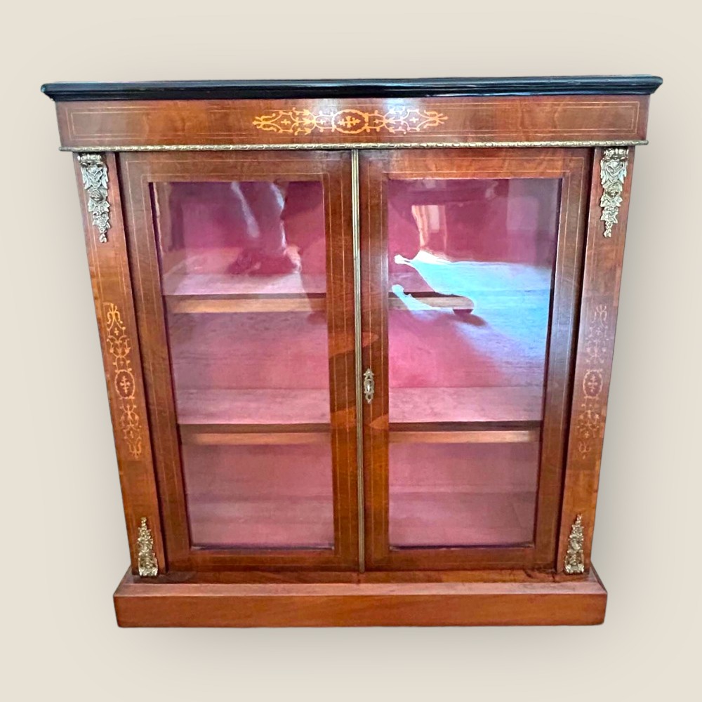 Victorian Walnut & Brass Inlaid Two Door Pier Cabinet