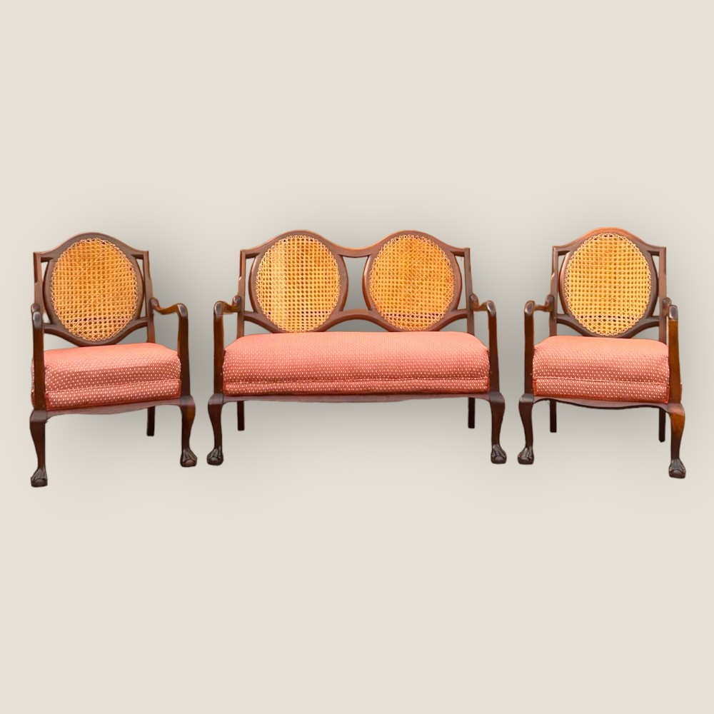 Edwardian Mahogany Bergere Lounge Suite