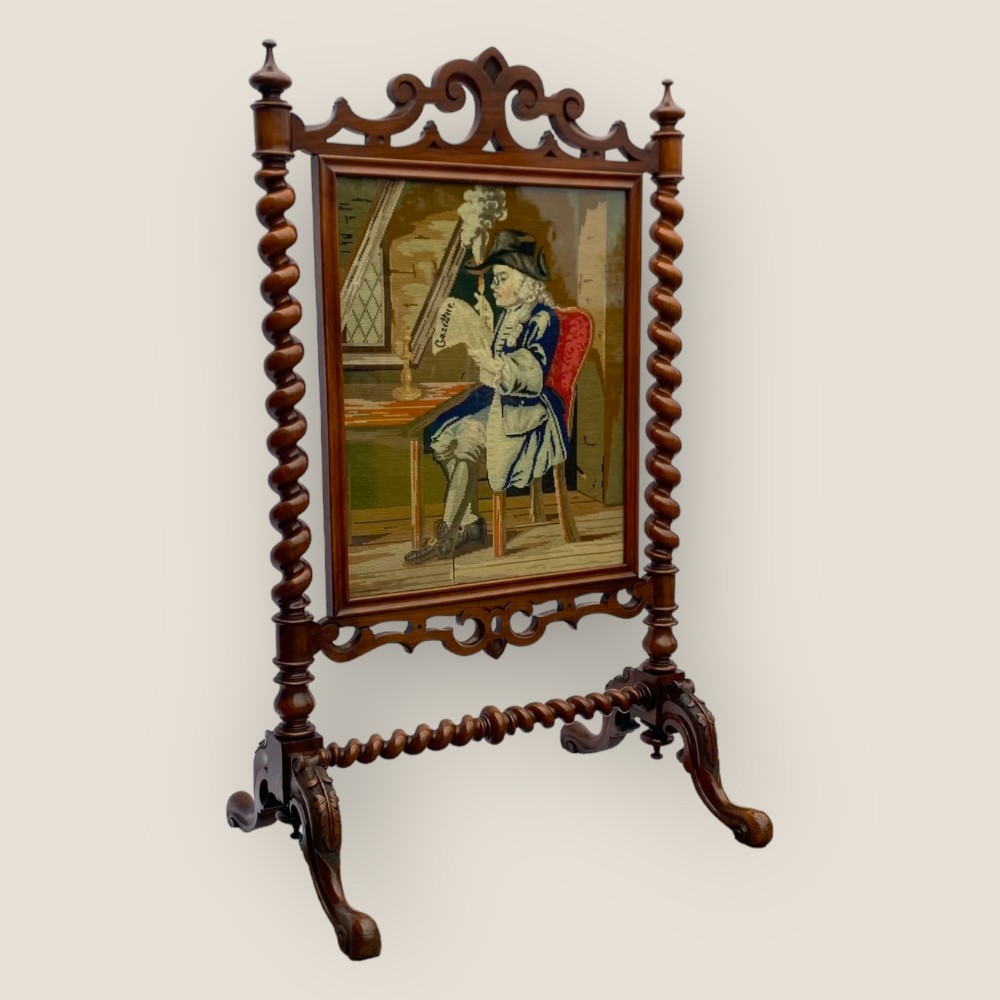 Victorian Walnut Tapestry Fire Screen