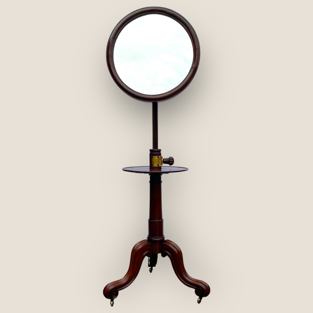 Victorian Mahogany Adjustable Gentlemen’s Shaving Stand Mirror Tripod Base